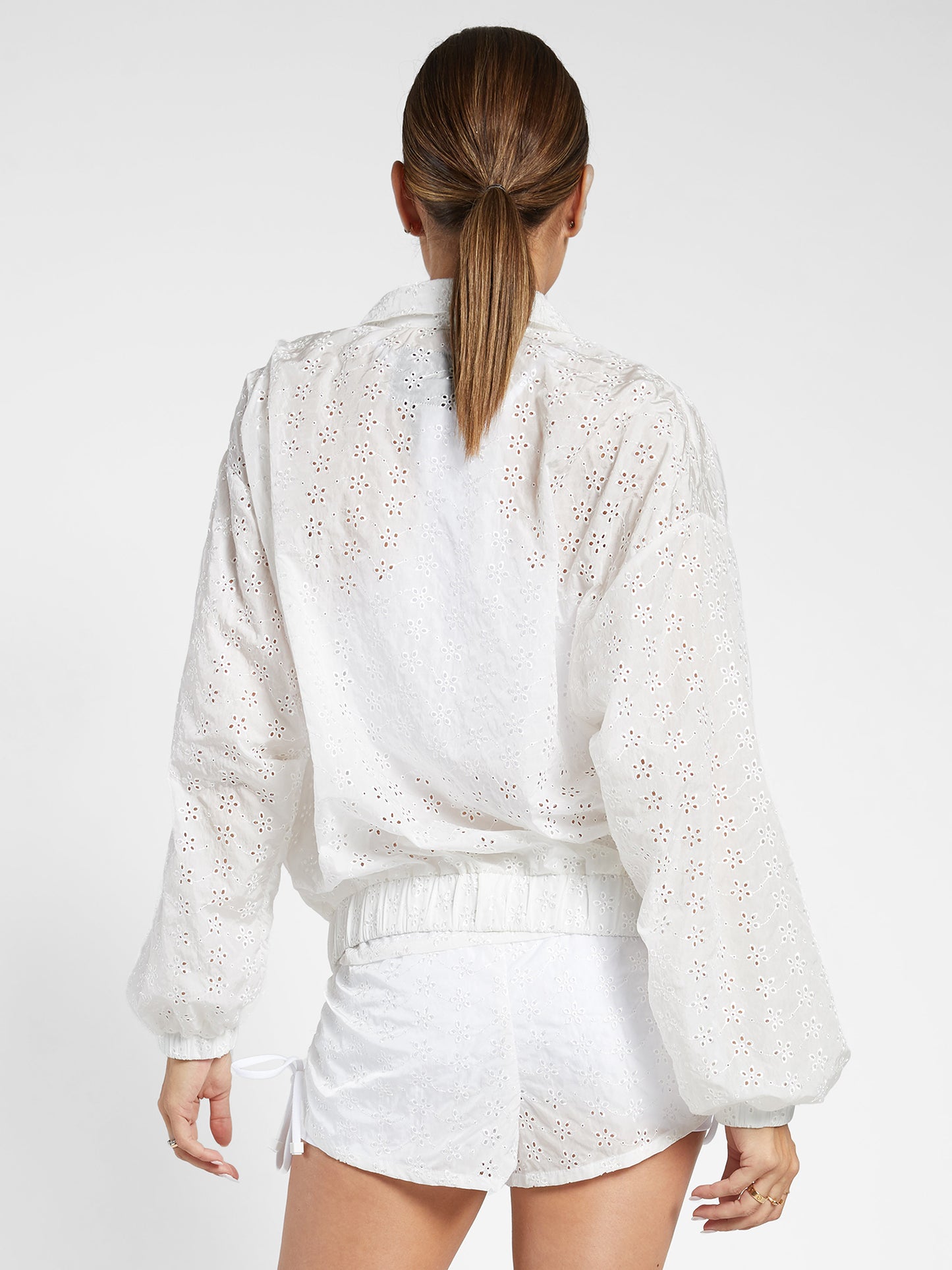 Skylar Eyelet Zip Up Jacket - White